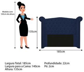 Kit Cabeceira e Calçadeira Veneza 140 cm Casal Suede Azul Marinho - ADJ Decor