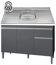 Balcão Gabinete Com Pia Inox 120cm 3 Portas e 1 Gaveta Tatiane Cinza -