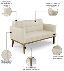Sofá Namoradeira e 2 Poltronas Base Madeira Castanho Ana Sintético Beg