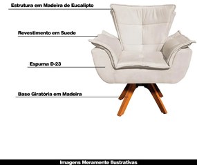 Kit 2 Poltronas Decorativas Base Giratória em Madeira Charger Suede Bege G19 - Gran Belo