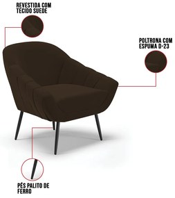 Kit 01 Namoradeira 02 Lugares e 02 Poltronas Giovana Suede Pés Palito De Ferro D01 - D'Rossi



 - Marrom