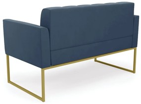 Sofá Namoradeira Elisa Suede Base Metálica Industrial Dourado - D'Rossi - Azul Marinho