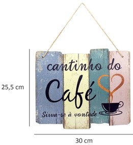 Quadro Decorativo de Madeira Cantinho do Café 25,5x30x1,5 Cm - D'Rossi