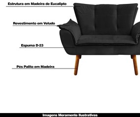 Poltrona Namoradeira Pés Palito Charger Veludo Preto G19 - Gran Belo