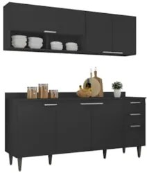 Armário de Cozinha Com Tampo CP01 180cm Pérola Preto Z34 - Mpozen