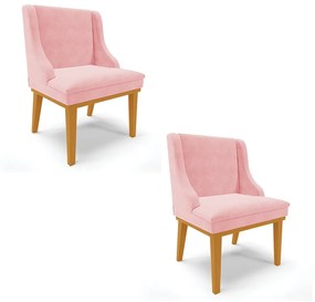 Cadeira Sala Jantar Kit 2 Liz Base Madeira Castanho Suede D03 - D'Rossi - Rosa Bebê