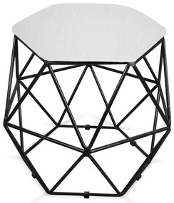 Puff Aramado Hexágono Decorativo Industrial Preto com Sintético Branco D03 - D'Rossi