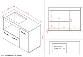 Balcão Dália Para Cooktop 5 Bocas 3 Portas Cozinha MB1 120cm