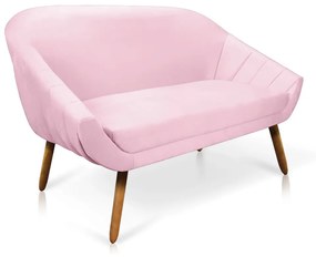 Kit 01 Namoradeira 02 Lugares e 01 Poltrona Giratória Giovana Suede Rosa Bebê Base Madeira MM30 - D'Rossi