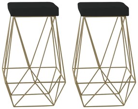 Kit 2 Banqueta Decorativa Kathy Base Gold Suede Preto G41 - Gran Belo
