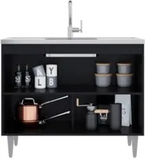 Balcão de Cozinha Com Pia Inox 100cm Julia Z34 Preto        - Mpozenat