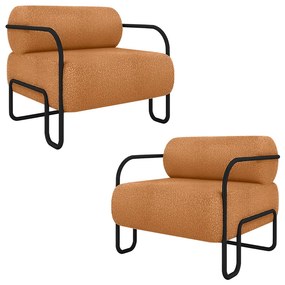 Kit 2 Poltronas Decorativas Sala de Estar Polatsk Base Industrial de Ferro Bouclê Terracota G33 - Gran Belo