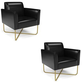 Kit 2 Poltronas Base X Industrial Dourado Marisa Corano D03 - D'Rossi - Preto