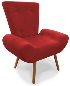 Poltrona Decorativa Emília Barca Pés Palito Suede Vermelha - Sheep Estofados