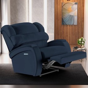 Poltrona do Papai Sala de Cinema Reclinável Kylie Elétrica Botão com Led Massagem USB PU Azul G23