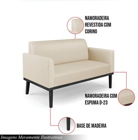 Poltrona Namoradeira Decorativa Isabella Pés Fixo em Madeira Preto PU Bege G19 - Gran Belo