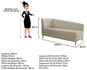 Recamier Valéria 160cm Lado Esquerdo Suede Bege - ADJ Decor