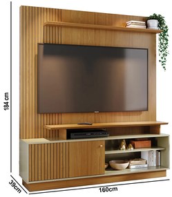 Estante de TV 65 Pol 160cm Sala de Estar Quirel M20 - D'Rossi - Cumaru e Opala