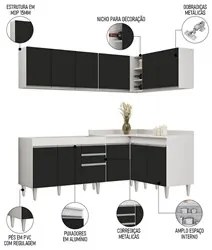 Armário de Cozinha Modulado de Canto 6 Peças CP28 Balcão sem Tampo Bra