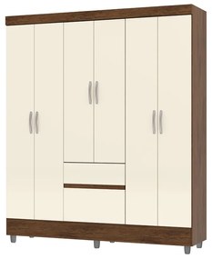 Guarda Roupa Casal Abruzzo 6 Portas de Bater 2 Gavetas com Cabideiro Nogueira/OffWhite G98 - Gran Belo