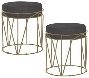 Kit 2 Puffs Decorativo Sala de Estar Base Gold Chloe Suede Cinza G41 - Gran Belo