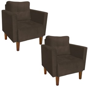 KIT 02 POLTRONAS LIVIA SUEDE MARROM PES