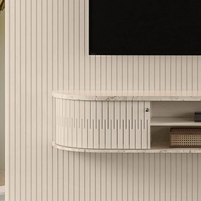 Painel TV 75 Pol 238cm Kalven e Bancada Suspensa Aurenzo M20 - D'Rossi - Calacata(brilho)/Off White(brilho)