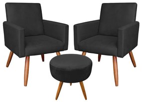 KIT 02 POLTRONAS COM 01 PUFF LARISSA SUE - Preto