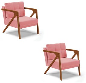 Kit 02 Poltronas Melissa Suede Base de Madeira Castanho D03 - D'Rossi - Rose