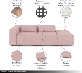 Sofá Versátil Sala de Estar Atlanta 318cm Modulado Veludo Rosê G52 - Gran Belo
