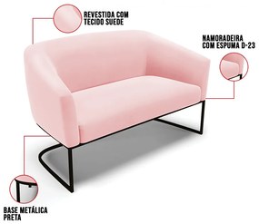Sofá 2 Lugares Namoradeira Industrial Preto Stella Suede D03 - D'Rossi - Rosa Bebê
