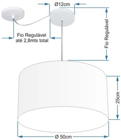 Lustre Pendente Cilíndrico Com Desvio Md-4230 Cúpula em Tecido 50x25cm Algodão Crú - Bivolt