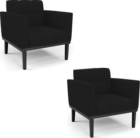 Kit 2 Poltronas Decorativas Karen Pés Fixo em Madeira Preto Linho Preto G19 - Gran Belo