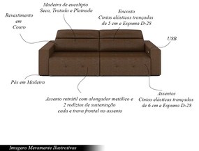 Sofá Retrátil 3 Lugares 224cm 2 Módulos Nero com USB Couro Manchado G52 - Gran Belo