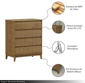 Cômoda Decorativa MDF Cullen 4 Gavetas Freijó - G74 - Gran Belo