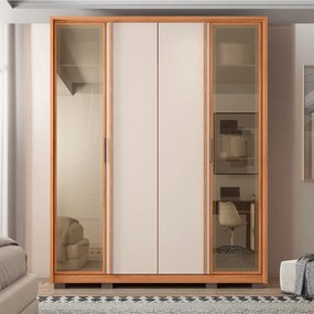 Guarda Roupa Solteiro Lume com 4 Portas e 3 Gavetas MDF Freijo/OffWhite G11  Gran Belo
