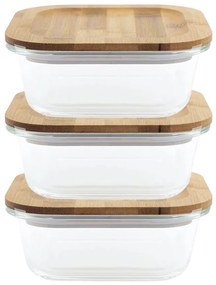 Kit com 3 Potes de vidro com tampa de bambu - 800 ml Quadrado achatado
