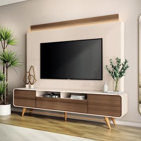 Home Theater Decorativo Majestade c/LED para TV até 85 Polegadas Off White/Castanho G26 - Gran Belo