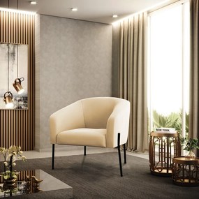 Poltrona Decorativa Pé de Ferro Preto Kit 2 Stella Suede Bege D03 - D'Rossi