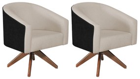 Kit 02 Poltronas Luiza Base Giratória de Madeira Factor Preto e Linho - ADJ Decor