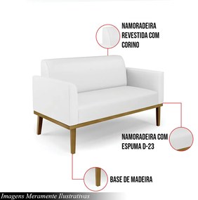 Poltrona Namoradeira Decorativa Isabella Pés Fixo em Madeira Castanho PU Branco G19 - Gran Belo