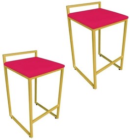 Conjunto 02 Banquetas Pietra Suede Base Dourado D03 - D'Rossi - Vermelho