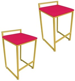 Conjunto 02 Banquetas Pietra Suede Base Dourado D03 - D'Rossi - Vermelho