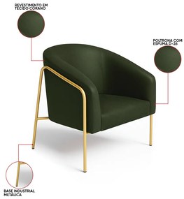 Poltrona Sala Industrial Alta Dourado Kit 2 Stella Sintético PU D03 - D'Rossi - Verde