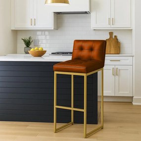 Banqueta Cozinha Alta com Encosto Industrial Dourado Lirina PU C05 - D'Rossi - Nozes