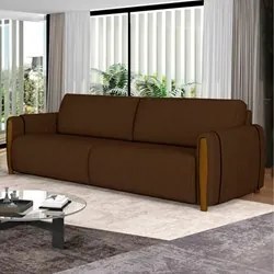 Sofá 3 Lugares 223cm Pés Madeira Amaranto M22 Veludo Marrom - Mpozenat