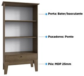 Buffet Cristaleira Retro Com 3 Prateleiras 1 Porta - Ameixa