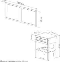 Cabeceira Casal e Queen Com 2 Mesas Laterais Arlo A10 Nero/Preto - Mpo