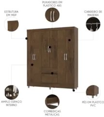 Guarda Roupa Solteiro 154cm Com 6 Portas Mayra Imbuia V02 - Mpozenato