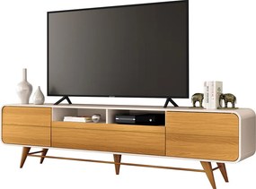 Bancada Época para TV até 85 Polegadas com Pés em Madeira Off White/Cinamomo G26 - Hb Móveis